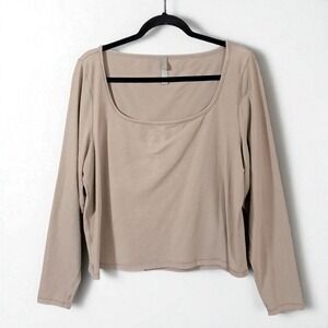 Skims Long Sleeve Cropped Shirt Scoop Neck Size 4X Taupe Stretch Minimalist Soft